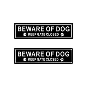 2 Pack Aluminum Beware of Dog Keep Gate Closed Signs for Fence or Gate Mounting