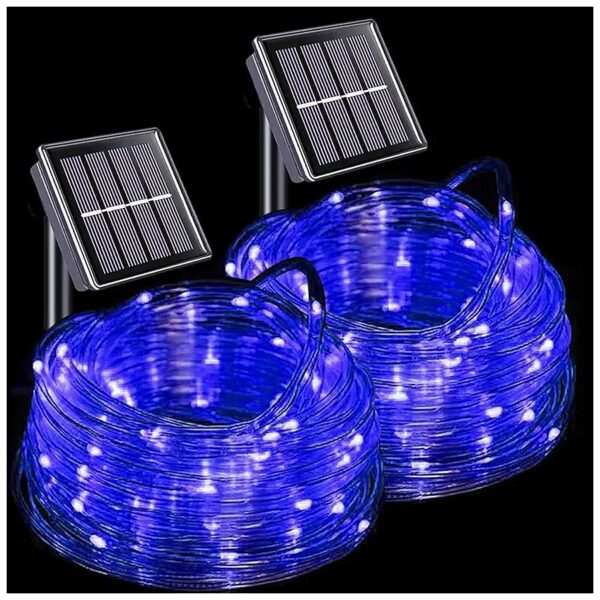 2 Pack Blue Solar Powered Rope Lights with Rechargeable Battery and 8 Modes