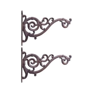 2 Pack Brown Cast Iron Plant Hook Bracket with Deep Swooping Design for Hanging Displays