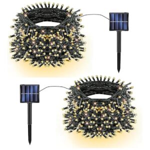 2 Pack LED Solar Powered Christmas Light Strings with 8 Modes and 200 LEDs