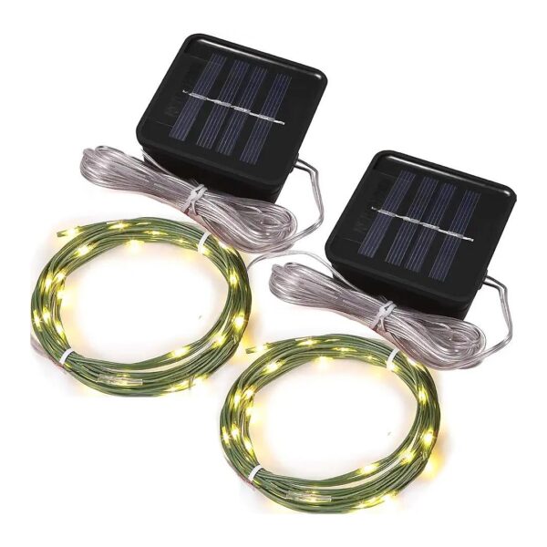 2 Pack Mini Green Wire Solar-Powered LED Fairy Lights for Outdoor Decorations