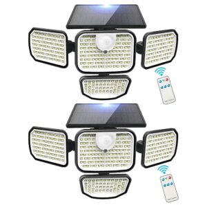 2 Pack Outdoor Solar Powered Flood Lights with 286LED Lights and Motion Sensor for Garage