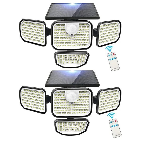 2 Pack Outdoor Solar Powered Flood Lights with 286LED Lights and Motion Sensor for Garage