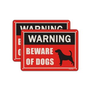 2 Pack Reflective Metal "Beware of Dog" Warning Signs 10x7 Inches