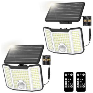 2 Pack Solar Flood Lights with Remote and Motion Sensor for Outdoor Lighting Security