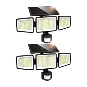 2 Pack Solar Floodlights with Motion Sensor for Outdoor Use 302 LED 3000LM Brightness