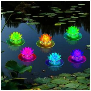 2 Pack Solar Powered Floating Lotus Flower Pool Lights for Outdoor Swimming Pools