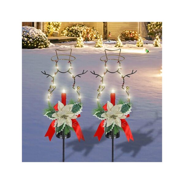 2 Pack Solar Powered Garden Stakes with Snowman Theme for Christmas Holiday Decorations