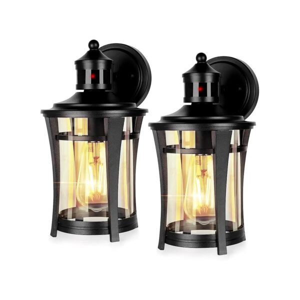 2 Pack Water-Resistant Outdoor Wall Lights with Motion Sensor and LED Bulb