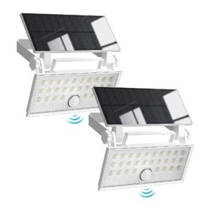 2 Pack White Solar Outdoor Lights with Motion Sensor and 3 Modes