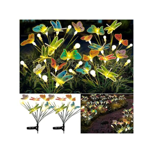 2 Packs Solar Lights with Firefly Butterfly Dragonfly Lights for Garden Decoration