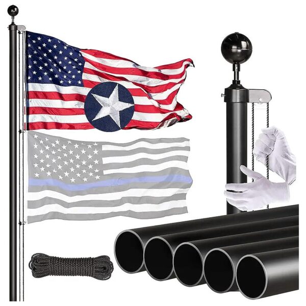 20FT Ground Flagpole Kit with High-Density 13 Gauge Aluminum and 5x3 American Flag