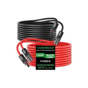 20FT Red and Black Solar Cable with 12AWG Solar Wire and Connectors