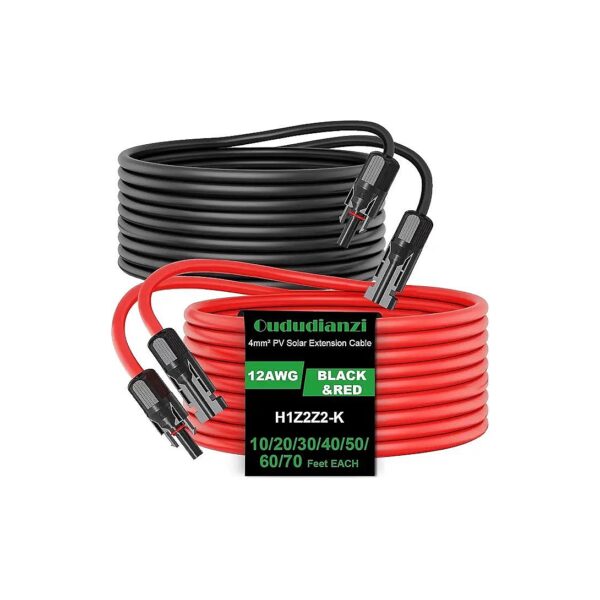 20FT Red and Black Solar Cable with 12AWG Solar Wire and Connectors