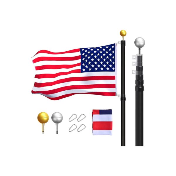 20FT Telescoping Flagpole Kit with 1 USA Flag and 2 Balls for Yard or Business