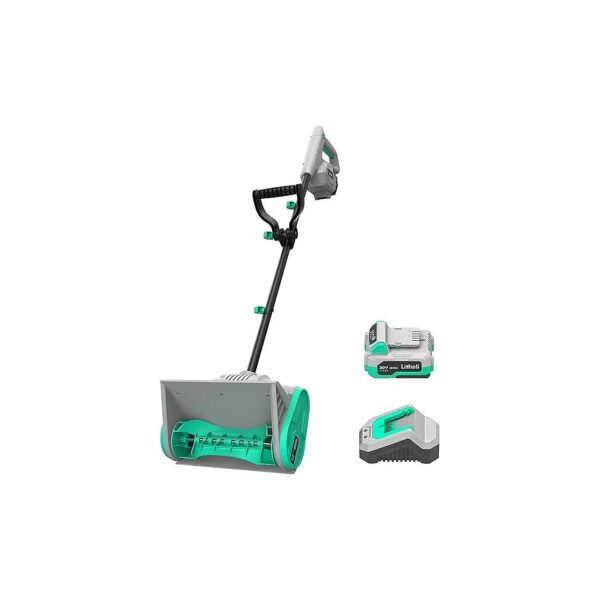 20V Lithium-Ion Battery Powered Snow Thrower with Adjustable Handle and Locking Knobs