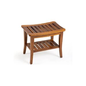 20Wx14Dx17H Solid Teak Wood Indoor Outdoor Shower Bench Stool Fully Assembled