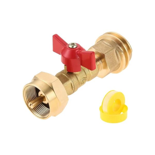 20lb to 1lb Propane Tank Adapter with Valve for CGA600 and QCC1 Thread Conversion