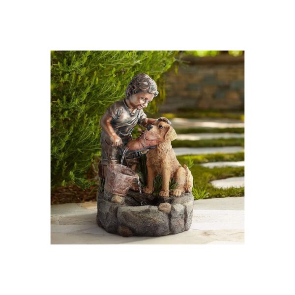 24 3/4" High Outdoor Water Fountain with Boy Playing with Dog in Garden