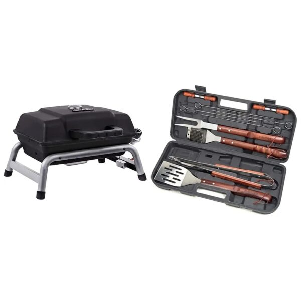 240 Square Inch Gas Grill with Wooden Handle and 13-Piece Stainless Steel Tool Set