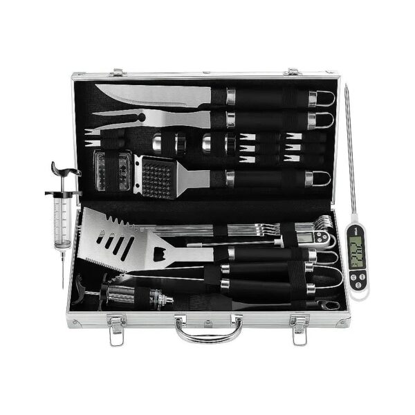 24-piece BBQ Grill Set with Stainless Steel Tools, Meat Thermometer, and Meat Injector