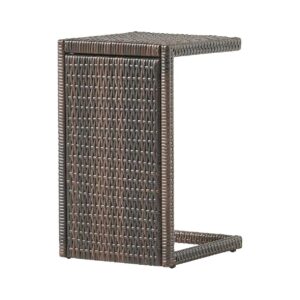 25"D x 5"W x 25"H Multibrown Wicker Accent Table with Iron Frame for Home Decor