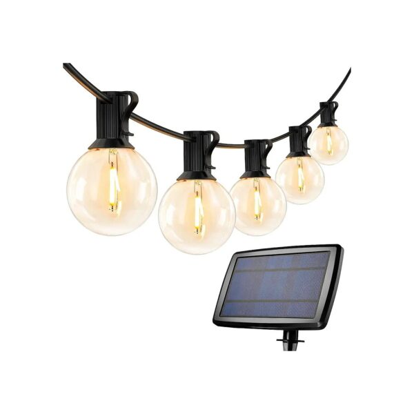 25ft Solar Powered String Lights with Warm White LED G40 Bulbs and 4 Lighting Modes