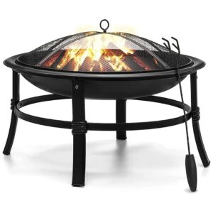 26 Inch Heavy Duty Steel Fire Pit for Outdoor Use with Spark Screen and Fire Poker