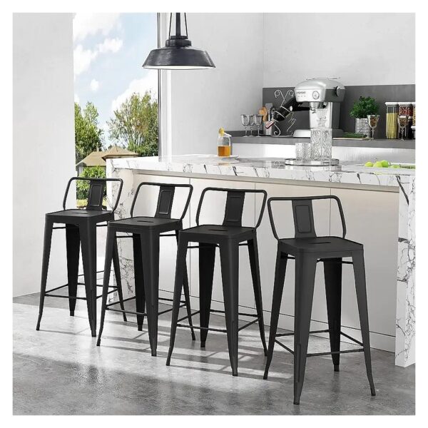 26 Inch Low Back Metal Stools with Backs Set of 4 Stackable Counter Height Chairs