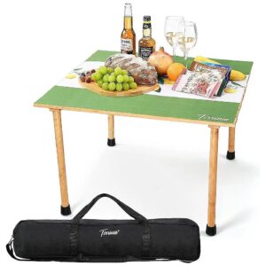 26x26in Bamboo Folding Picnic Table with Shoulder Straps for Concerts