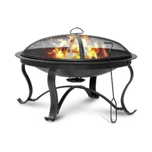 29-Inch Steel Fire Pit with Ash Plate and Spark Screen for Backyard Camping