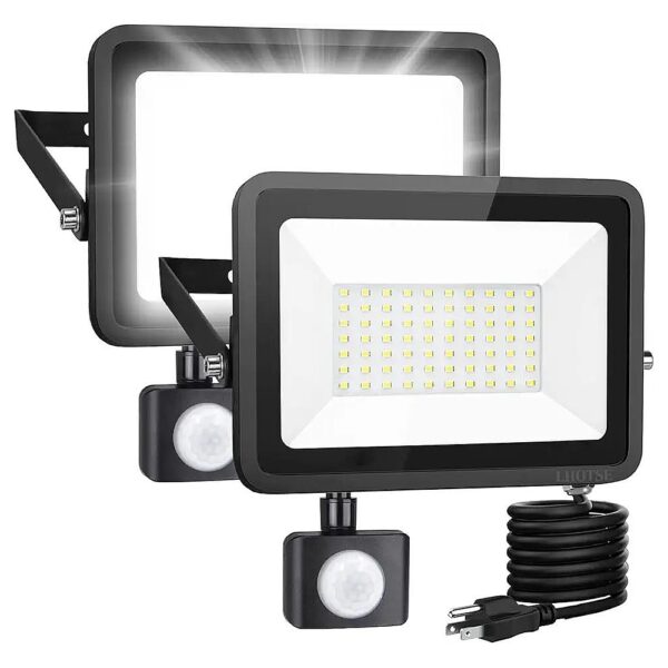 2-Pack 50W LED Outdoor Floodlights with Adjustable Metal Bracket for Stable Installation