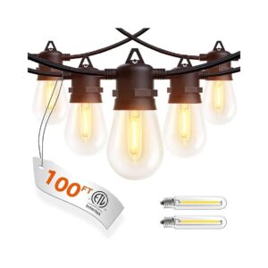 2-Pack 50ft Long LED Patio Lights with 30 Warm White Vintage Edison Bulbs IP65 Waterproof