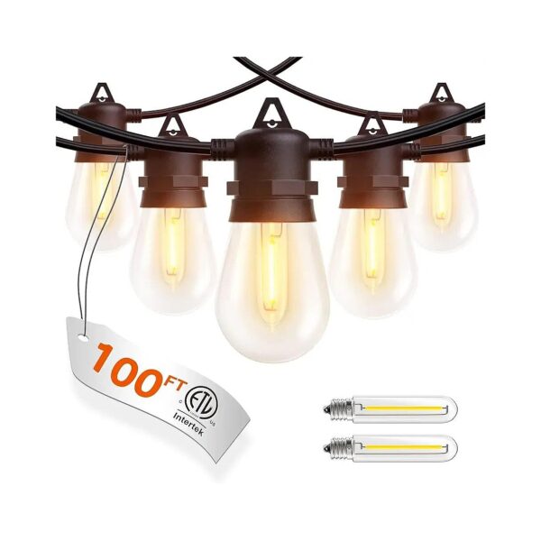 2-Pack 50ft Long LED Patio Lights with 30 Warm White Vintage Edison Bulbs IP65 Waterproof