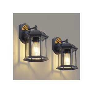 2-Pack Black Outdoor Wall Light Fixtures with Dusk to Dawn Sensor and E26