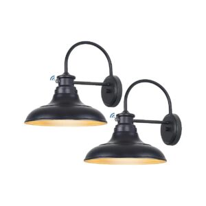 2-Pack Dusk to Dawn Outdoor Barn Lighting Fixtures with Black Finish and Gooseneck Design