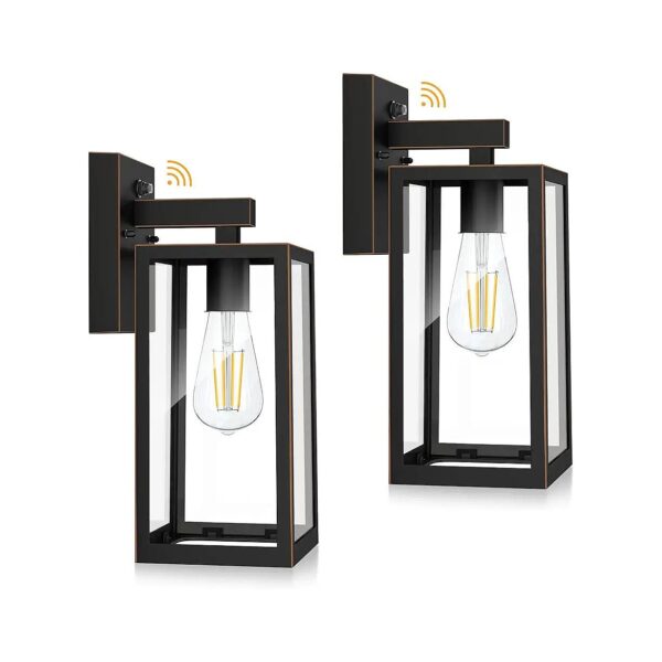 2-Pack Dusk to Dawn Outdoor Wall Lantern with E26 Base and Glass Shade for Garage