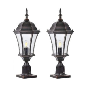 2-Pack Post Light Fixture with Cast Aluminum Body and Seeded Glass Head for Outdoor Decor