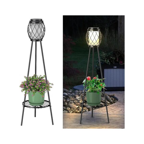 2-Pack Solar Outdoor Street Lights with Plant Stands for Garden and Yard Pathway Lighting