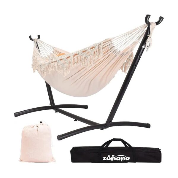 2-Person Hammock with Stand and Carrying Case for Backyard, Living Room, or Bathroom