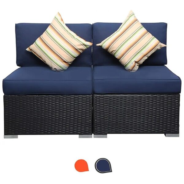 2-Piece Loveseat Patio Conversation Set with Cushions and Pillows Dark Blue