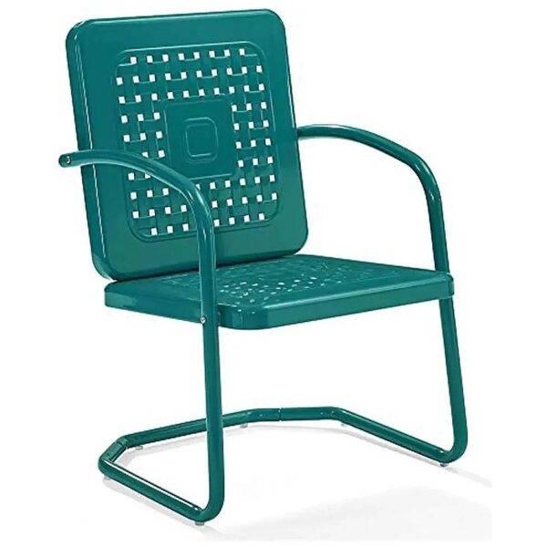 2-Piece Retro Metal Outdoor Arm Chair Set with Rustic Turquoise Color