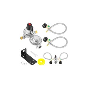 2-Stage Propane Regulator with Pigtail Hoses and Gauge for RVs and Camper