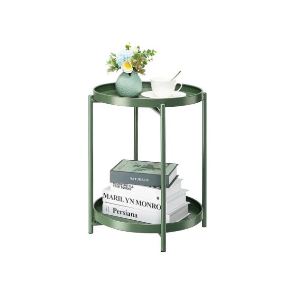 2-Tier Metal Side Table with Tray, Sturdy and Portable, Free-Standing End Table