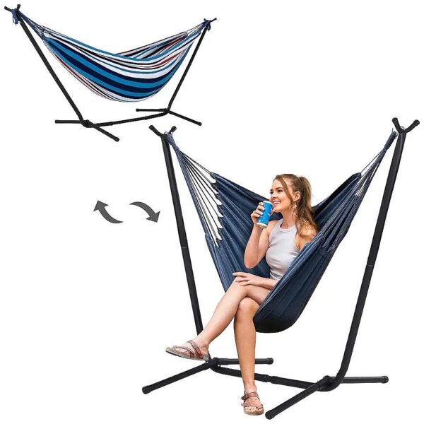 2-in-1 Convertible Hammock Chairs with Stand Offering Double Enjoyment