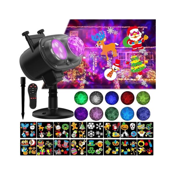 2-in-1 Outdoor Projector Lights with 16 Slides and 10 Colors for Holiday Decorations