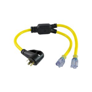 3 Foot RV 30A Power Adapter Cable with Two 15/20A Female Connectors and Light Indicator