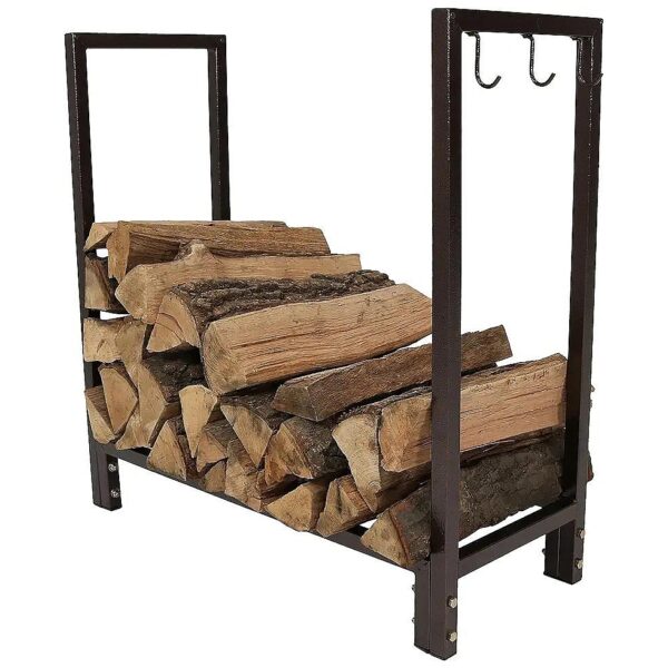 3 Hook Firewood Log Holder for Fire Pits or Indoor Fireplaces - Bronze