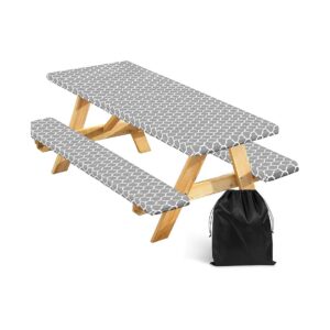 3 PCS Fitted Picnic Table Cover Set with Bench Covers and Waterproof Drawstring Bag