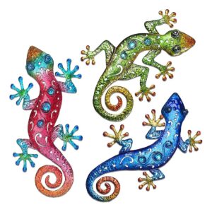 3 Pack Metal Gecko Wall Decoration Set for Outdoor Walls Fences